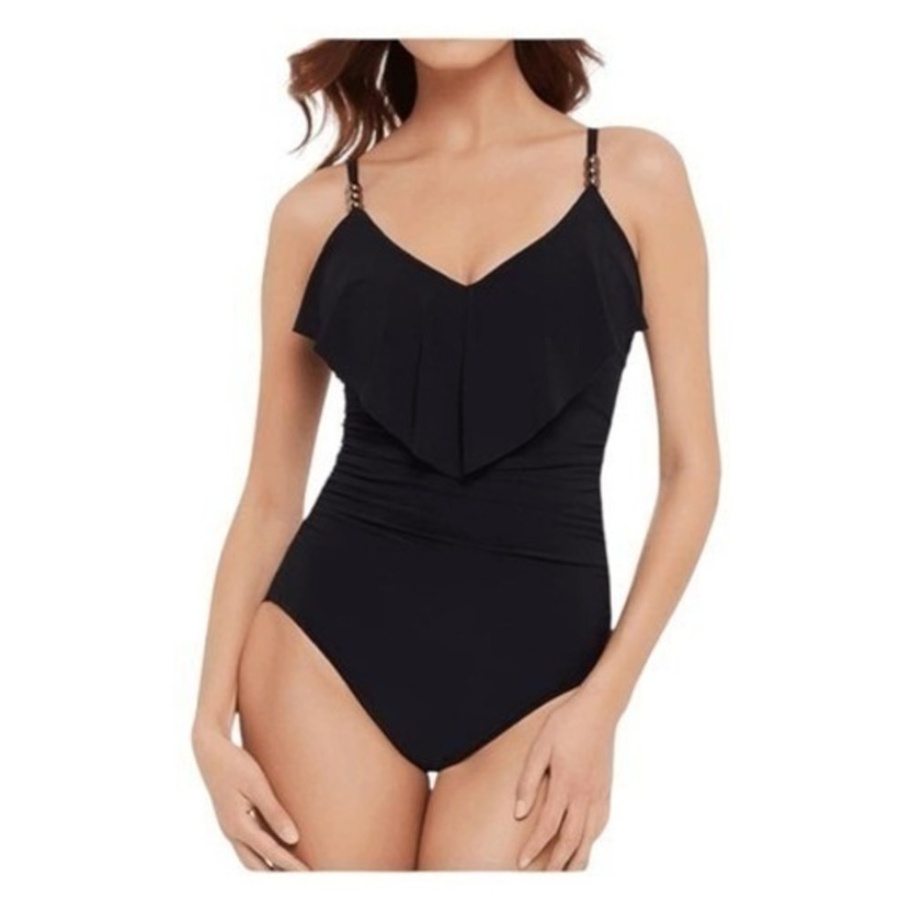 MagicSuit Isabel Tummy Control Ruffle Front One Piece Swimsuit Black Soft Cup Sw - Picture 3 of 14